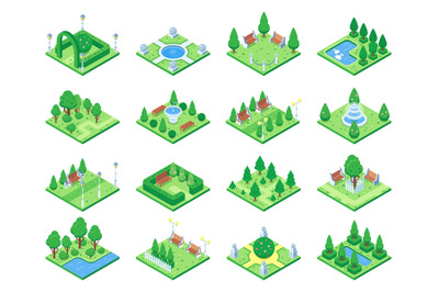 Nature forest elements, plants symbol and green trees for city 3d isom