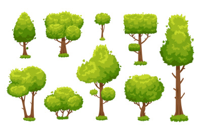 Cartoon green tree. Environmental forest or park trees isolated for ve