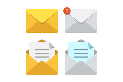 Letter in mail envelope. Mailbox notification or email message icons.