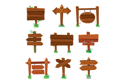 Sign boards in green grass. Wooden plank road signs&2C; wood signboard or