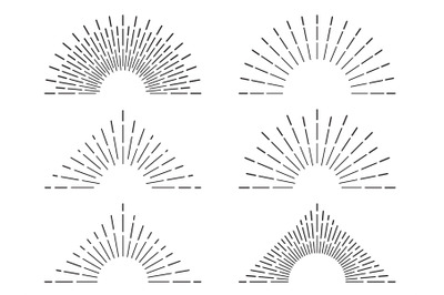 Retro sunburst frames. Vintage radiant sun rays. Firework flame burst