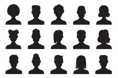 Users silhouette icons. Male and female head silhouettes. Anonymous pe