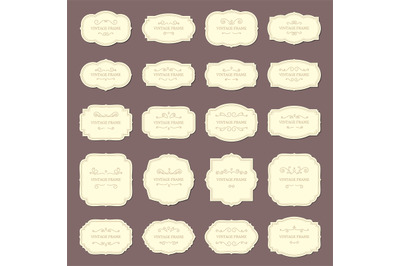 Vintage frame labels. Rectangle and oval wedding frames. Antique label