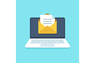 Document email on notebook. Mail letter with documents for signing on