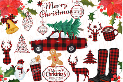 Christmas clipart Christmas car,Buffalo Plaid Lumberjack