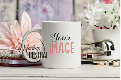 Pretty White Coffee Glass Cup Mockup on Table&2C; JPG