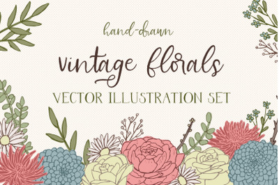 Vintage Florals Vector Illustration Set