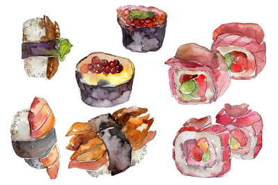 Japanese sushi watercolor png