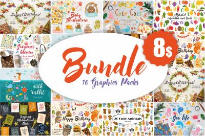 BUNDLE. 10 Cute Graphics Packs