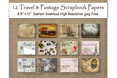 Travel Digital Paper 11&quot; x 8.5&quot; Antique postage scrapbook paper pages