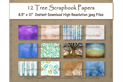 Tree Digital Paper 8.5&quot; x 11&quot; Forest Leaves Woodland scrapbook paper p