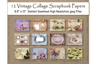 Vintage Collage Digital Paper Layouts 8.5&quot; x 11&quot; scrapbook paper pages