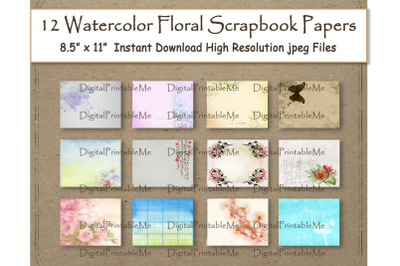 Watercolor Flower Scrapbook Paper 11&quot; x 8.5&quot; water color Flowers Weddi