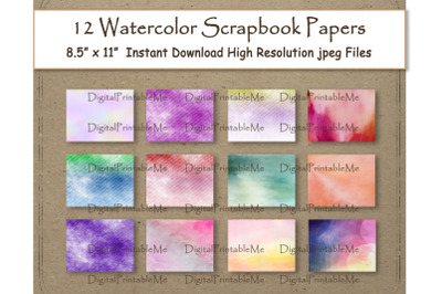 Watercolor Digital Paper 8.5&quot; x 11&quot; water color Texture scrapbook pape