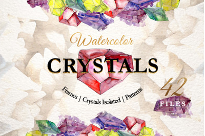 Crystals Watercolor Clipart, Gemstone, Valentine Day, Wedding, Hand Pa