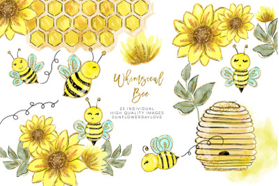 Watercolor bee clip art&2C; Watercolor Honey Clipart&2C; Bees Clipart Set