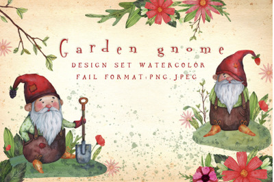 Garden gnome watercolor set