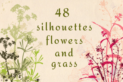 Flowers and Grass Silhouettes