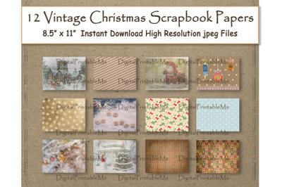 Rustic Christmas Digital Paper 8.5&quot; x 11&quot; Vintage Antique Retro shabby