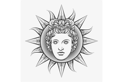 Antique roman apollo sun face