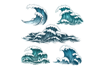 Vintage cartoon sea waves