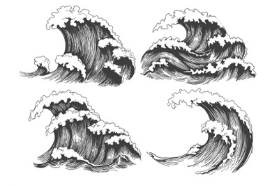 Sea waves sketch set