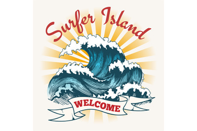 Surf wave vintage poster