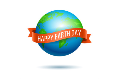 Earth Day globe with red ribbon