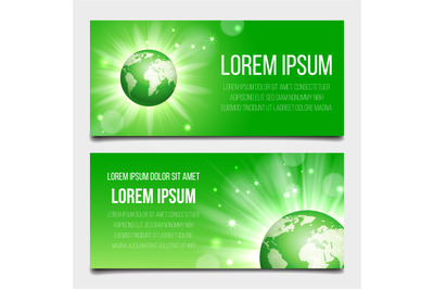 Green globe planet banners set