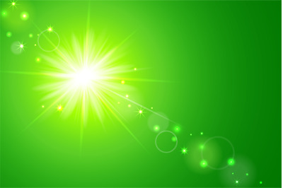 Sun and lens flare green background