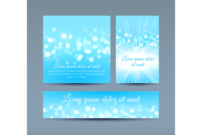 Bokeh lights on blue invitation cards