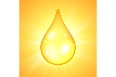 Oil drop on yellow sunburst background