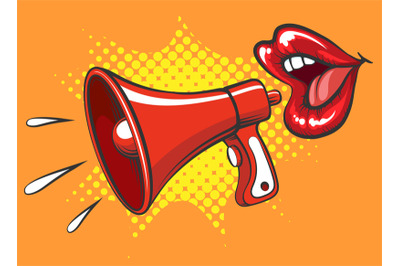 Retro megaphone and women mouth