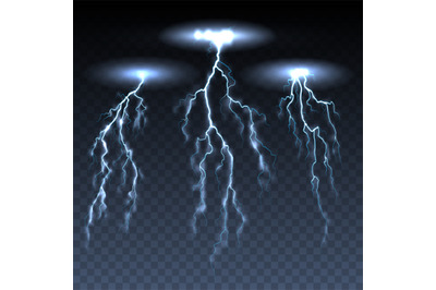 Thunderbolts on dark transparent background
