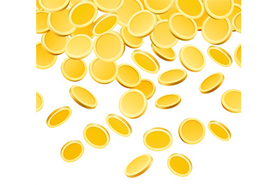 Falling golden coins isolated on white