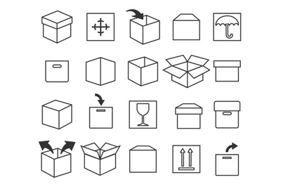 Box packing icons set