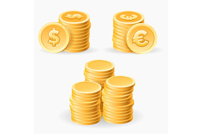 Gold coins stack set