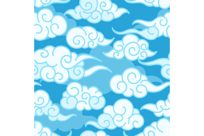 Blue swirl asian cloud seamless pattern