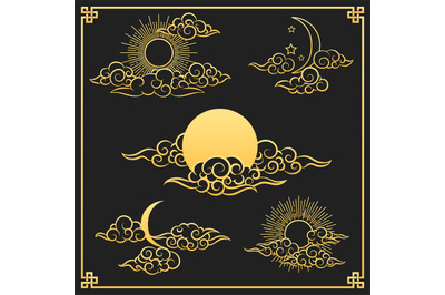 Oriental gold clouds&2C; sun and moon