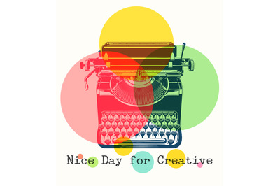 Mono colors retro poster with typewriter