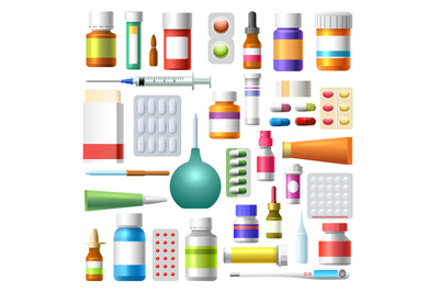 Medicine drugs and pharmacy bottles