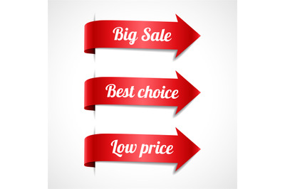 Sale red ribbon arrows with text