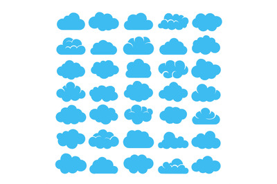 Blue cartoon clouds set