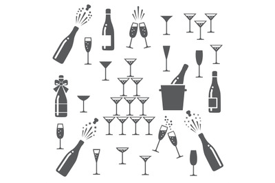 Champagne icons set