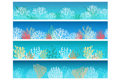 Seaweeds and corals banner set