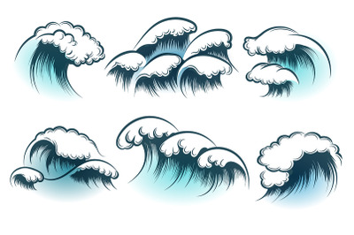 Hand Drawn Ocean Wave Set