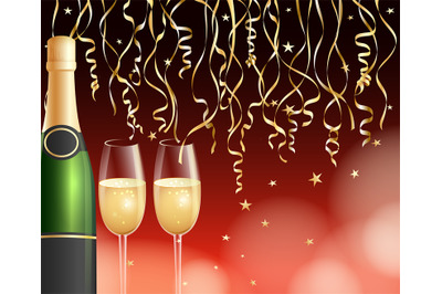 Champagne and confetti background