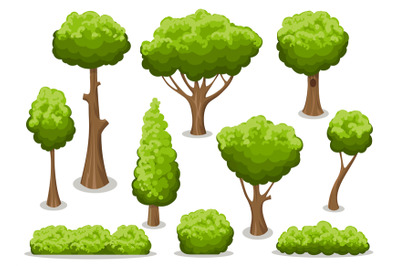 Cartoon bush and tree set