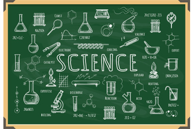 Board with school chemistry sketch