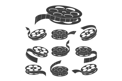 Vintage movie filmstrip roll icons